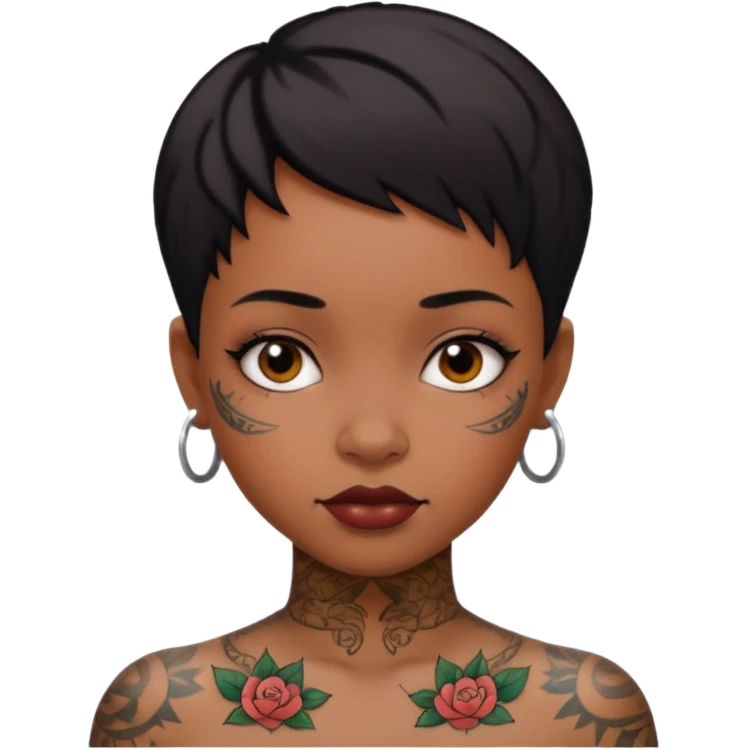 an ios genmoji for a short haired black, tattooed, beautiful girl emoji