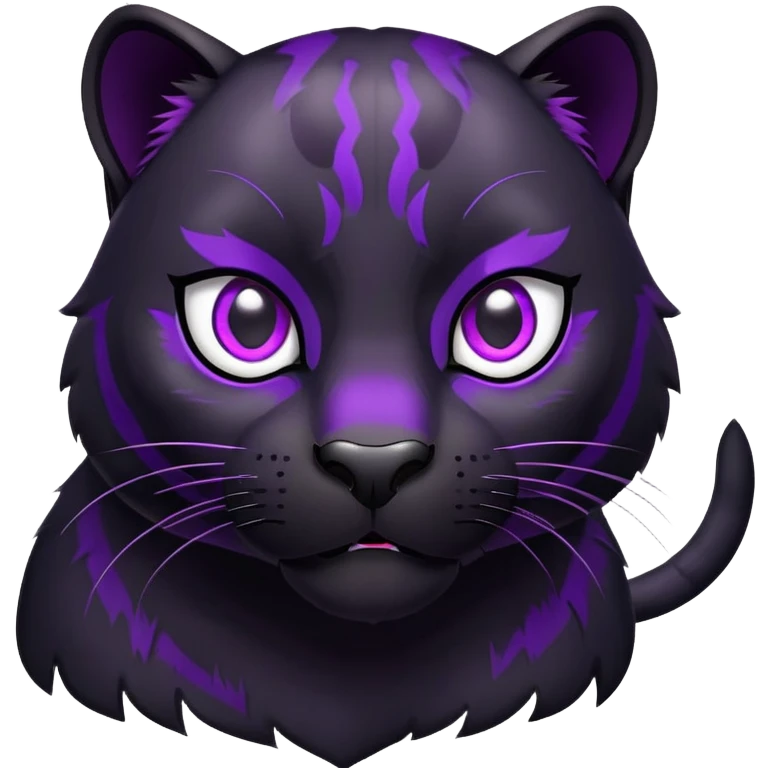 sleek black panther with bright purple eyes, surprised face emoji