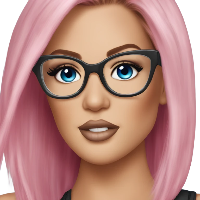 Photo Realistic khloe kardashian stylish pink hair BLUE eyes and glasses rock chick emoji