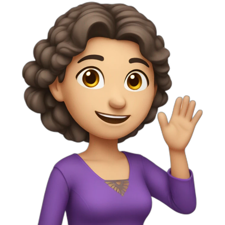 Armenian woman saying hello and giving five with happy face  in purple clothes  emoji