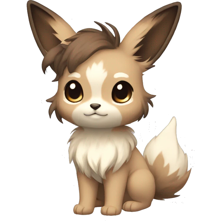 Kawaii Pale Eevee with dark brown long emo hair covering her eyes Full Body emoji