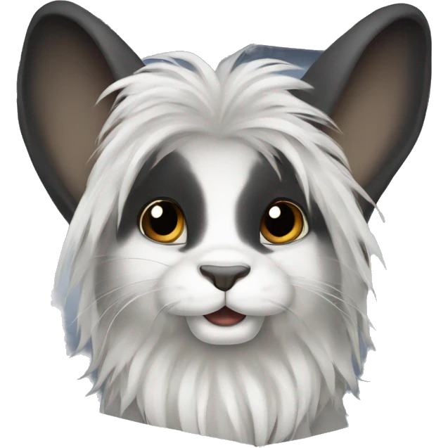black lionhead rabbit under a white sheet with ears sticking out emoji