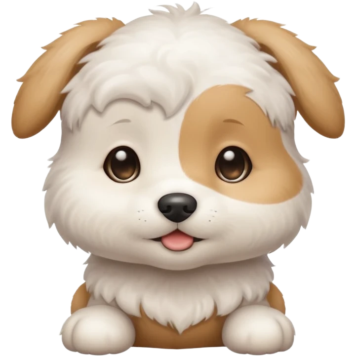 a white cute baby dog with a little gray stain on one eye emoji