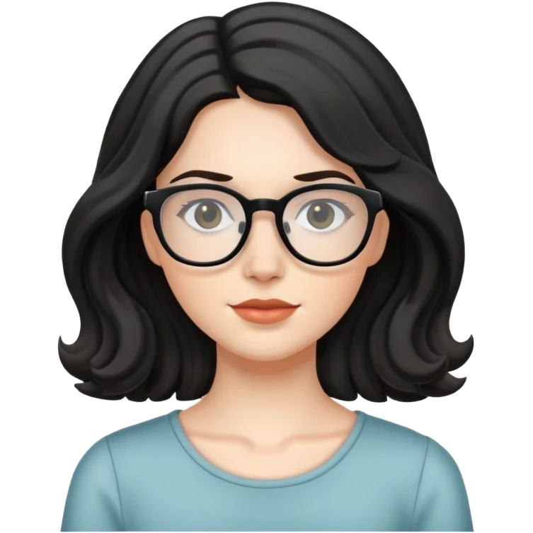 white girl with black wavy shoulder length hair and glasses emoji