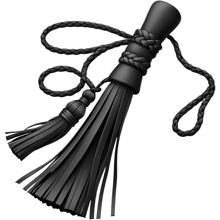 Black leather flogger with long tassels coming out of the handle emoji