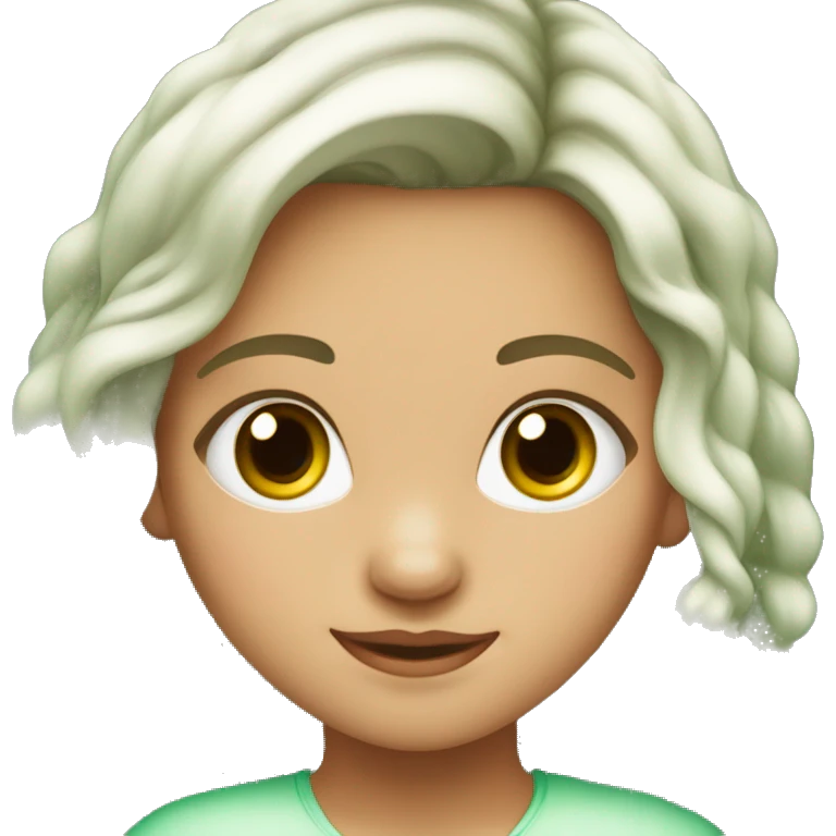 Una niña de 14 años con cabello oscodulado, piel blanca y ojos verdes  emoji