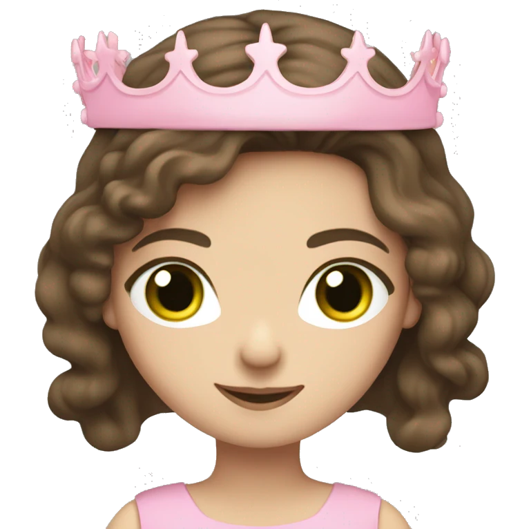 long brunette hair girl pale skin with green eyes wearing pink dress and crown  emoji