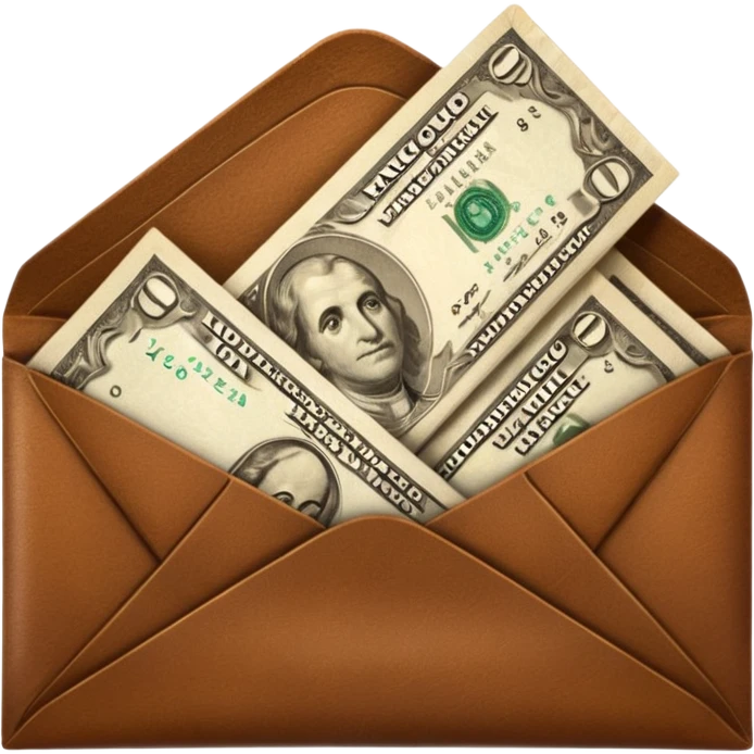 Banknotes wrapped in brown leather envelopes emoji