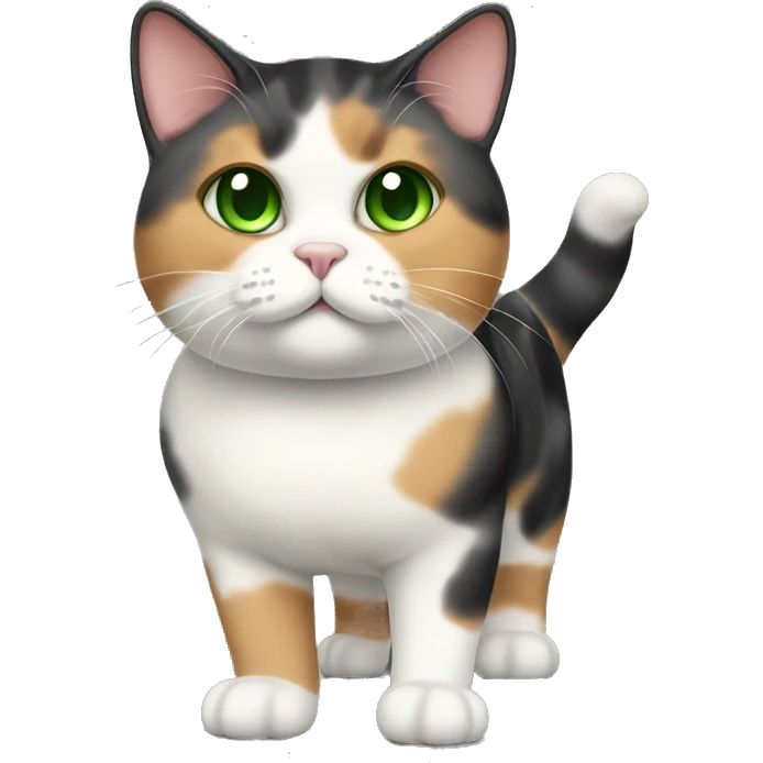 fat calico short hair cat full body with green eyes emoji