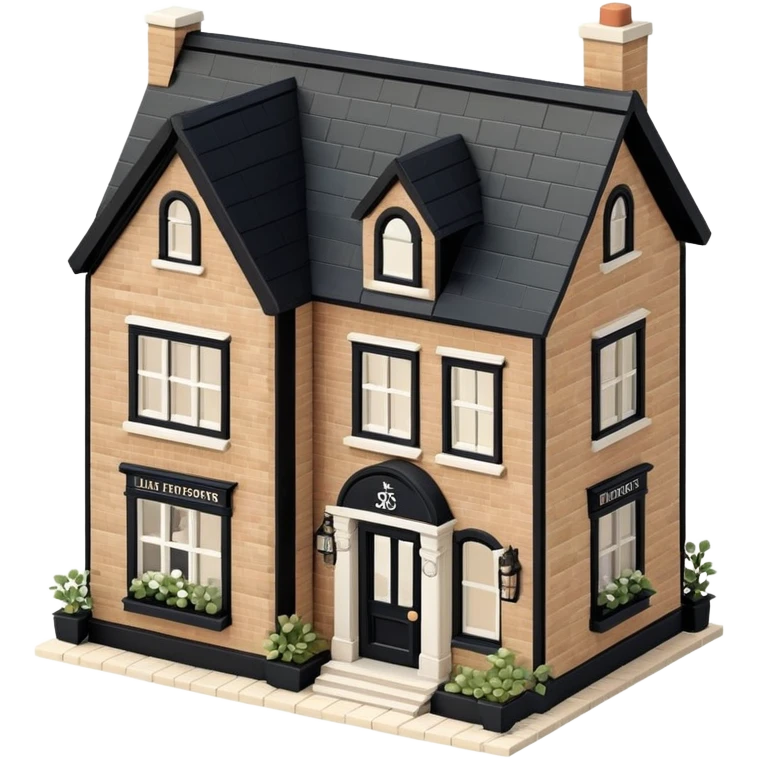 Isometric exterior little black, beige, and white apothecary, dollhouse style 3D realistic  emoji