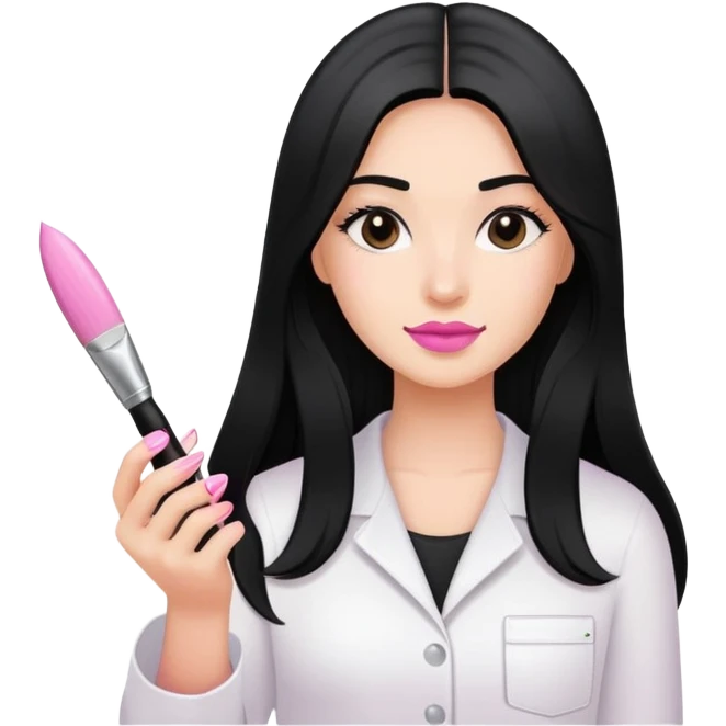Pink Nail Tech with black long hair holding small acrylic brush emoji
