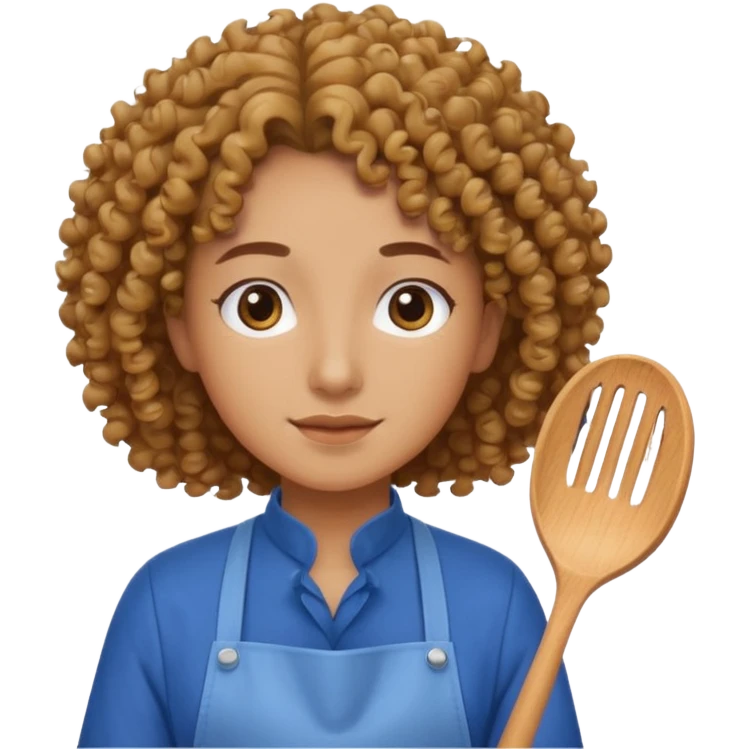 person with curly hair in blue apron emoji