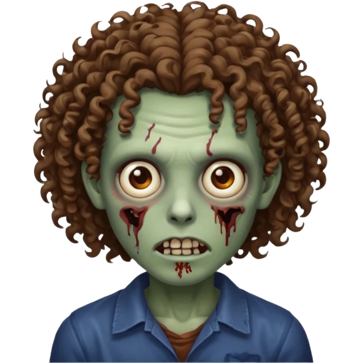 Zumbi de cabelo cacheado e olhos castanhos  emoji