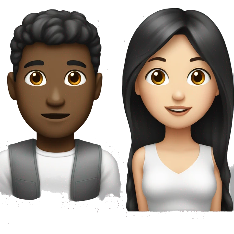 A guy with brown skin and low hair with a girl with white skin and long black hair emoji