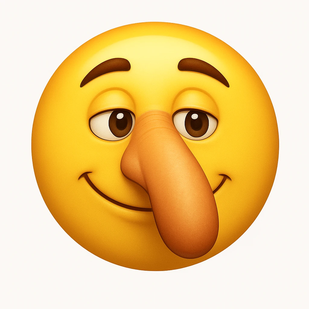 Create a yellow smiley face emoji with a nose exactly like the reference image. Match the facial expression and style, but as a classic emoji face in the style of classic yellow emojis. emoji