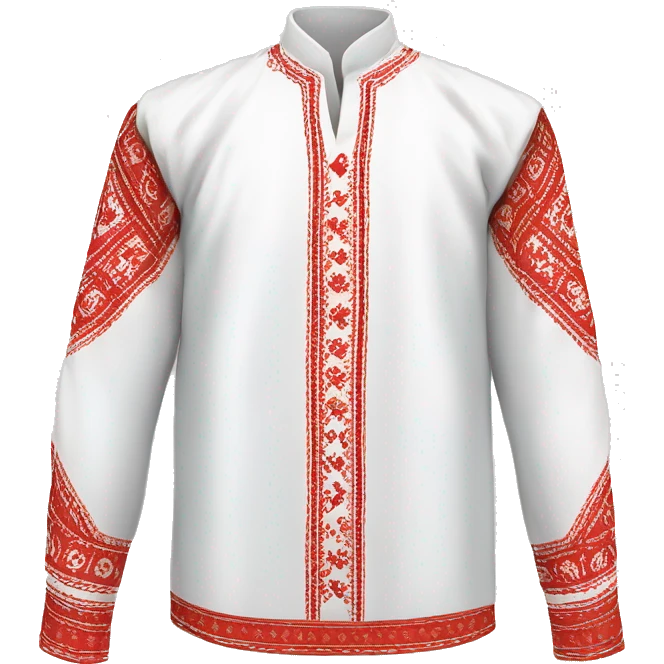  Shirt  vyshyvanka, white with red round embodiary on sleeves emoji