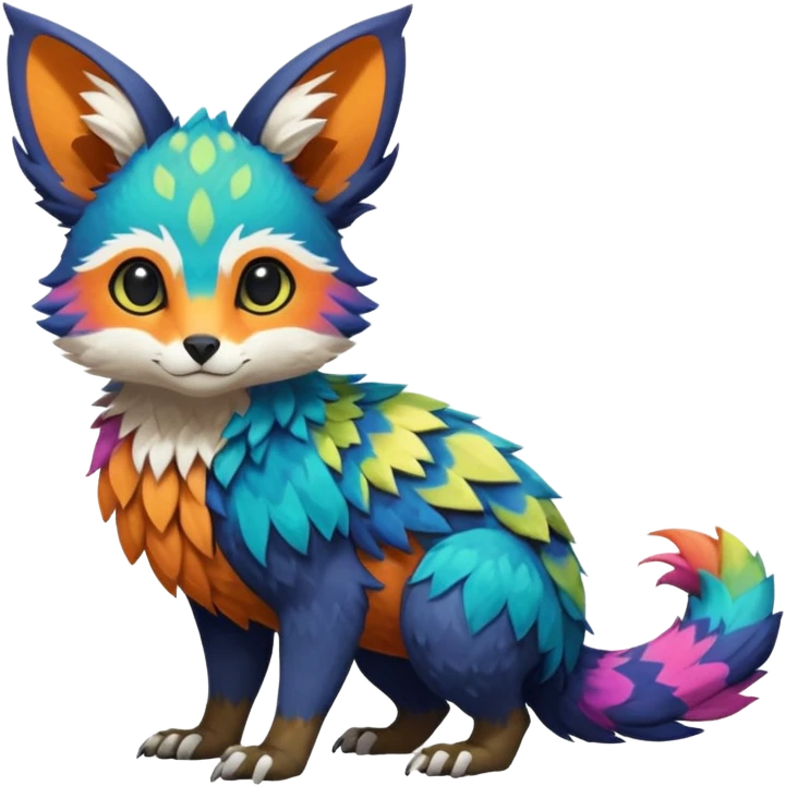 Rare realistic exotic cute epic pretty beautiful handsome gorgeous aesthetic colorful vibrant Vernid-Trico-species-Fakemon-creature by LiLaiRa, random markings, tufted ears, full body emoji