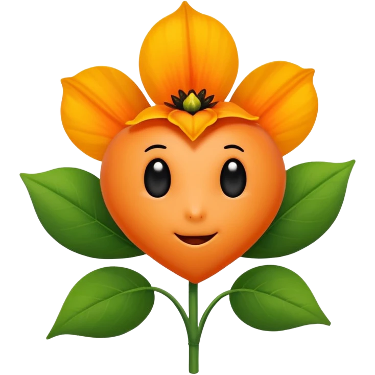 Green stem, white bud with black cartoony face: ;p. And six heart shaped yellowish orange petals emoji