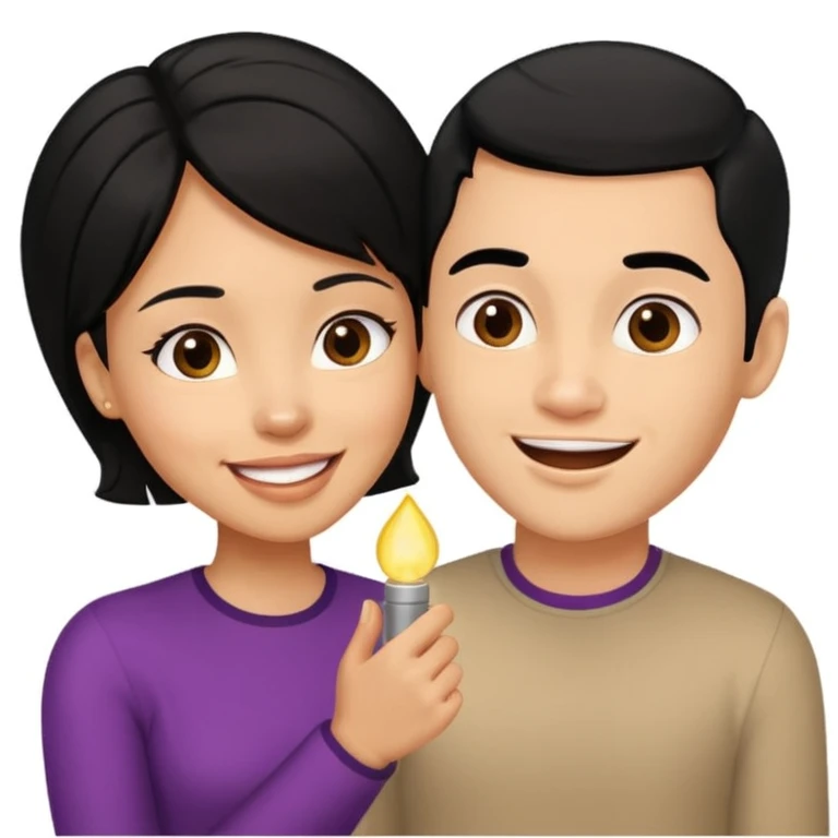 light skin black hair woman talking with a light skin black hair man, she's exited an he's happy, we're face to face emoji