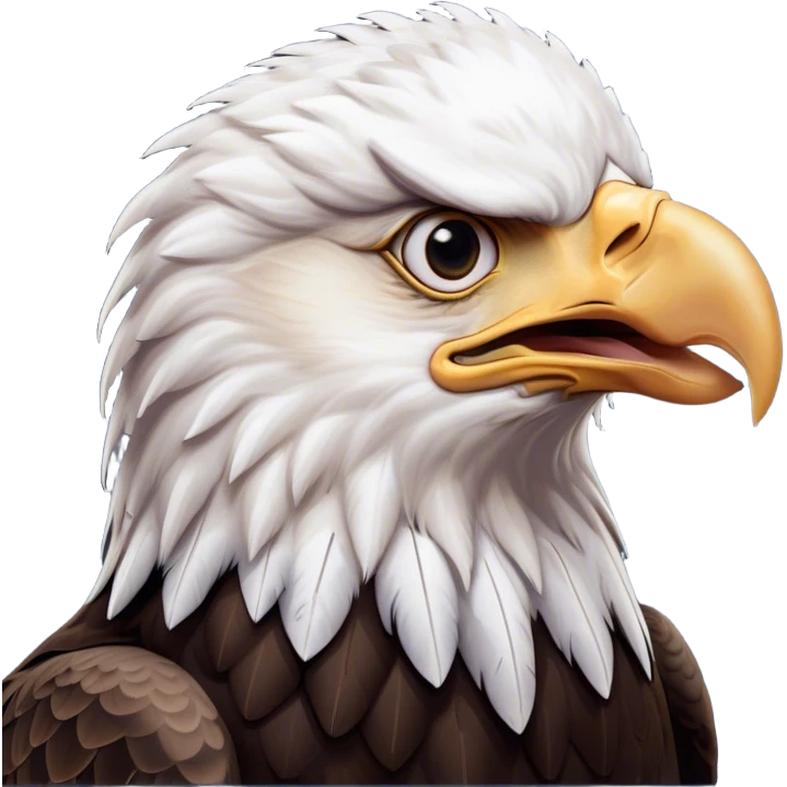 Cinematic Comical American Eagle Portrait Emoji, Head tilted dramatically with an exaggeratedly shocked expression, featuring a robust, powerful form with wide, comically expressive eyes full of playful disbelief and a mix of stark white and dark plumage, Simplified yet hilariously expressive features, highly detailed, glowing with a slightly sassy majestic glow, high shine, dramatic yet playful, stylized with an air of cheeky aerial mischief, soft glowing outline, capturing the essence of a meme-worthy American eagle that looks ready to side-eye its way into viral fame! emoji
