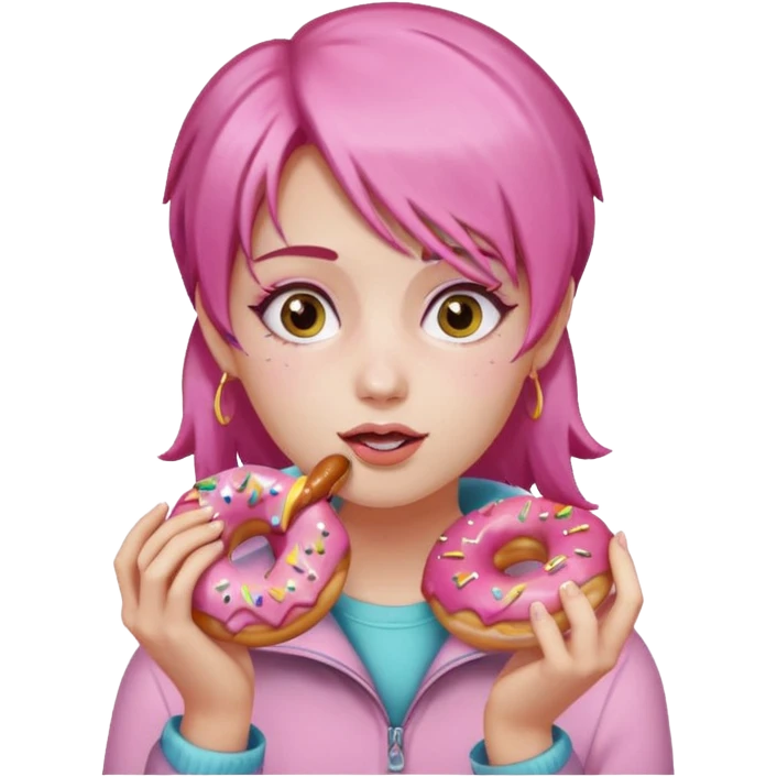 pink hair girl eating donuts emoji