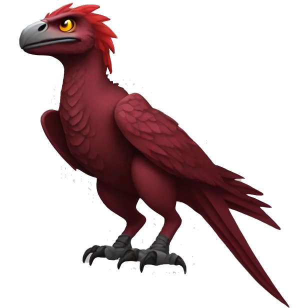 Cool edgy Maroon-colored raptor with bright-red mane full body emoji