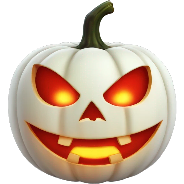 Halloween white pumpkin, red glow, evil emoji
