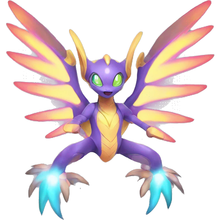 Celestial Neon Colors Vibrant Colors Flying Futuristic Fakémon-Legendary-Pokémon-Creature Full Body emoji