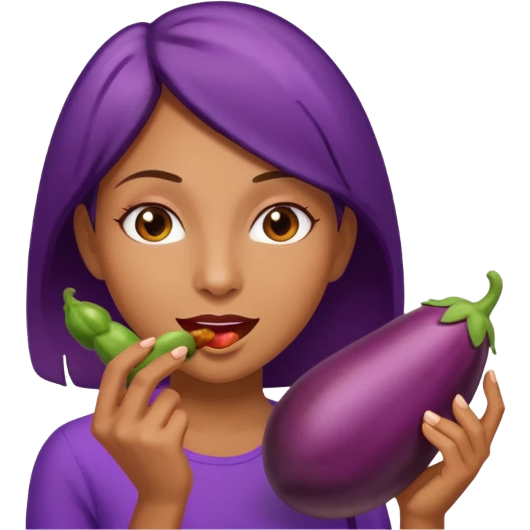 A women eating an eggplant emoji