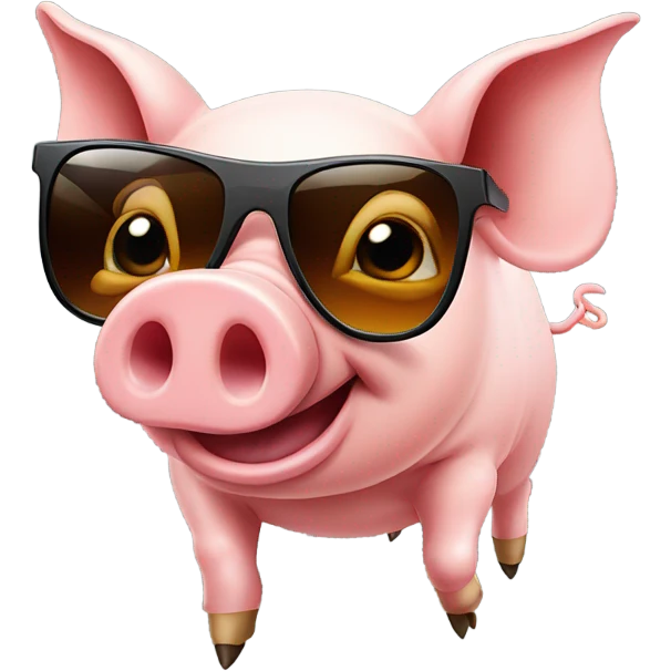 A pig flying with sunglasses about to get barbecue  emoji