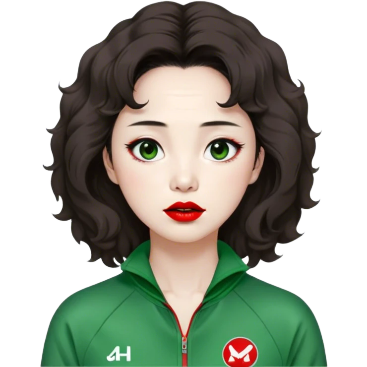 Han Mi-nyeo : Age: Late 60s
Appearance: A crazy woman with many wrinkles face, frizzy, very messy dark brown hair and dramatic red lipstick.
Outfit: Green player tracksuit emoji