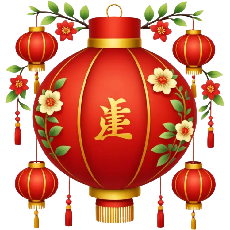 cute chinese red lantern with floral decoratons emoji