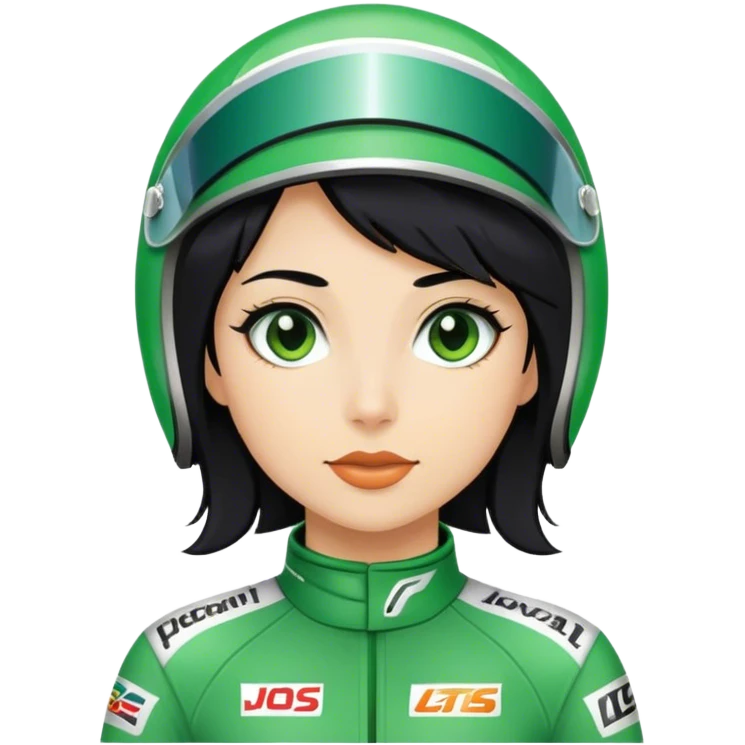 black hair blond skin woman in green racing suit emoji