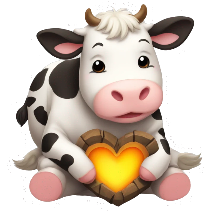 Cute cow huging a hearth emoji
