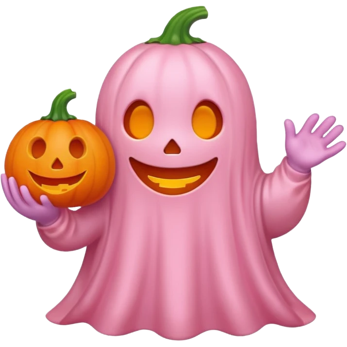 pastel pink ghost with orange pumpkin kawaii style emoji