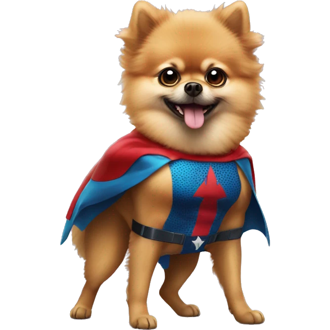 pomeranian in superhero suit emoji