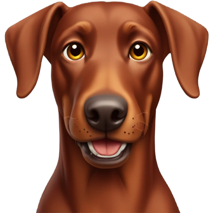 Red Doberman without cropped ears face facing front happy expression  emoji