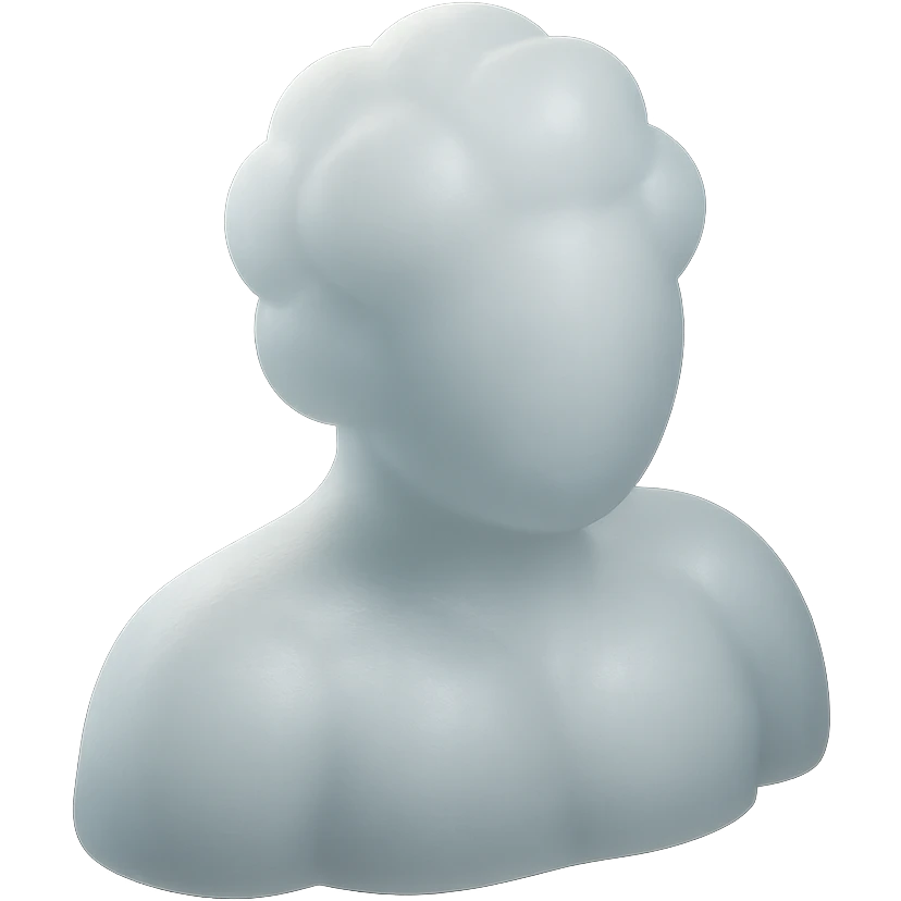 front view of a person composed entirely of white fluffy convex clouds, shoulders visible, matte glass style emoji