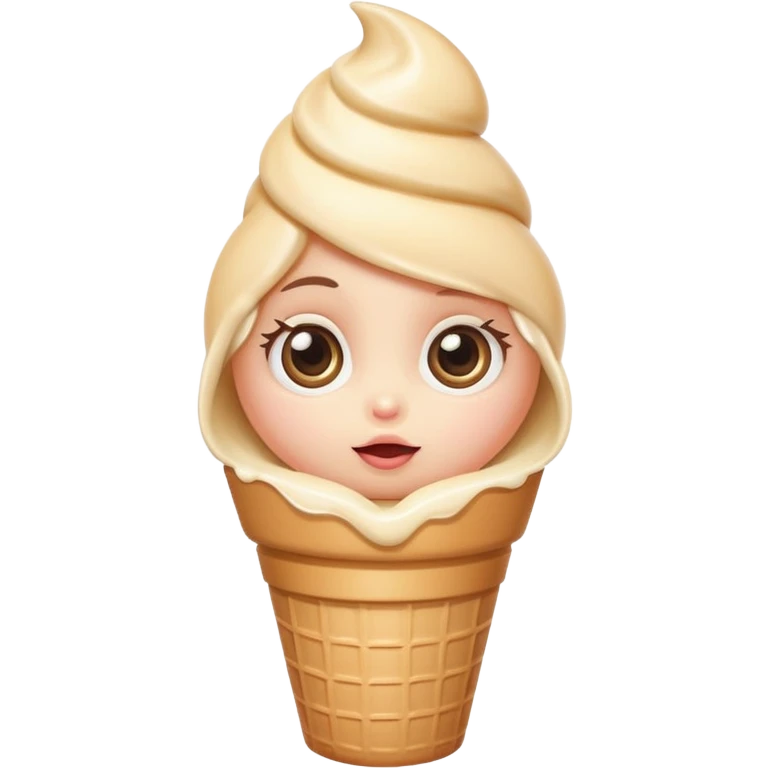 shy vanilla cream in a cone, big eyes, rosy cheeks emoji