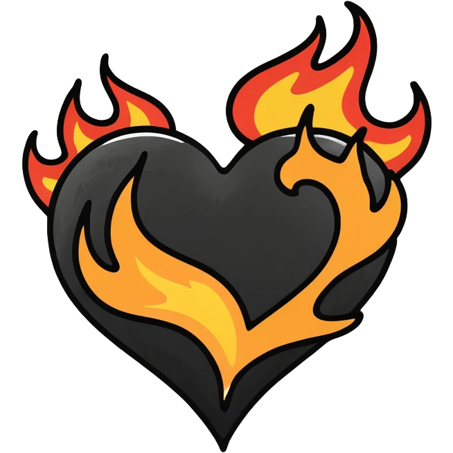 Black heart with flames around it emoji