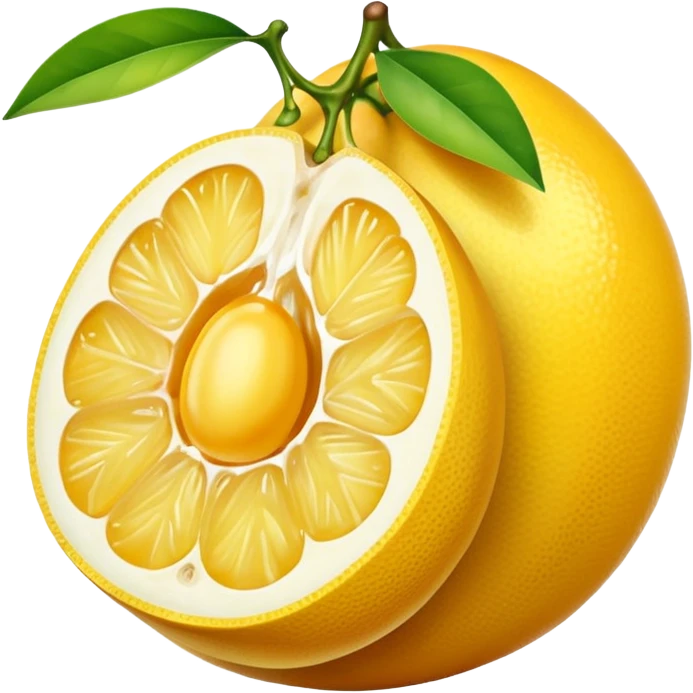 A halved yuzu fruit, in Apple iPhone emoji style. Bright yellow skin with subtle texture, juicy interior visible, vibrant colors, smooth gradients, glossy highlights, clean simple shapes, no outlines, slight 3D depth.
 emoji