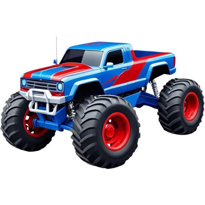 Avenger - Monster Jam (Model Year: 2021) (Iconic colour: Blue and red) - A dynamic monster truck with a split-color scheme: predominantly blue accented by bold red elements. Focus on strong, angular lines and vivid contrasting colors that evoke high energy and a futuristic, rebellious style. emoji