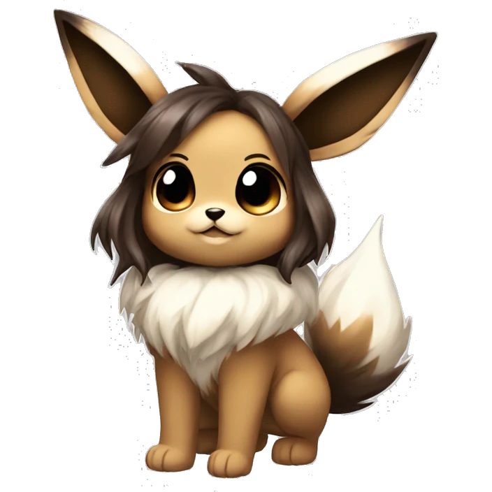 Kawaii Shiny Eevee with dark brown long emo hair covering her eyes Full Body emoji