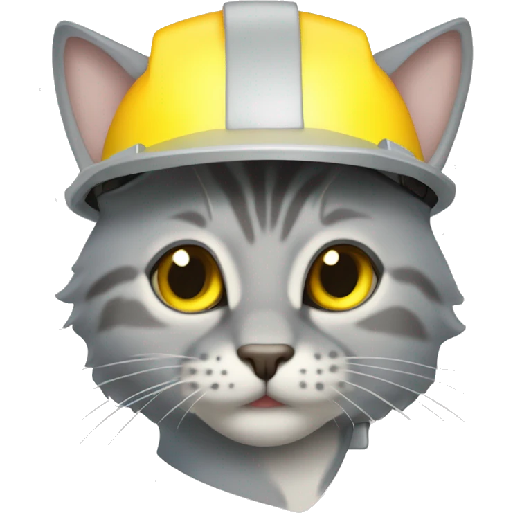 stray gray-cat blue eyes with yellow construction helmet and vest tools, transparent background emoji