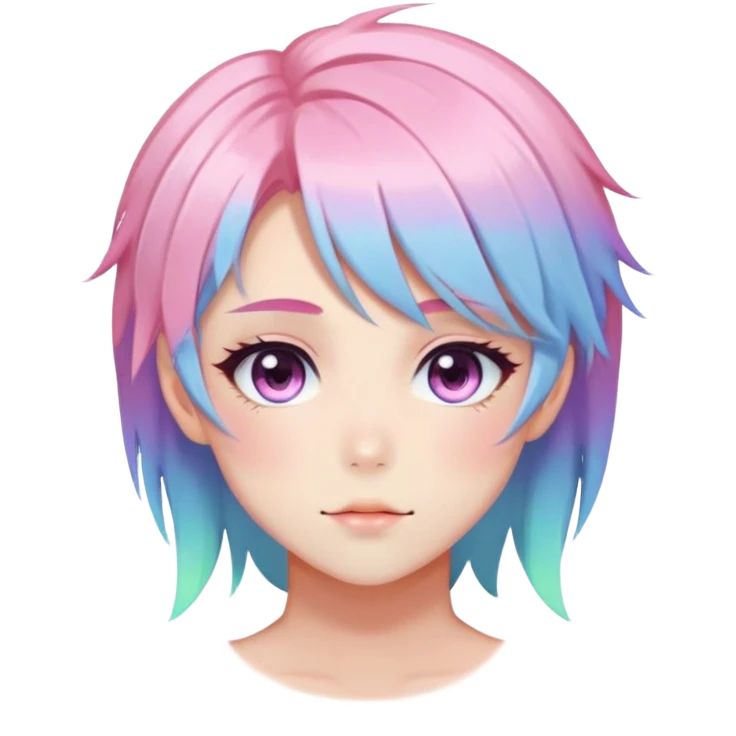 Gorgeous anime style femboy with blushing face aesthetic and pretty colorful shiny gradient pastel hair trending style emoji