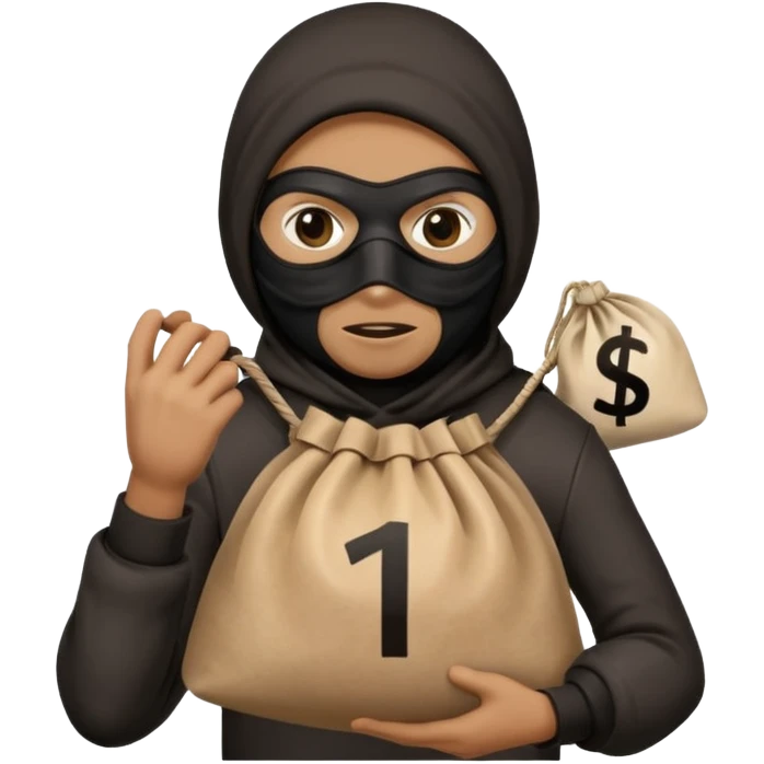 Un voleur avec un sac écrit 1 $ emoji