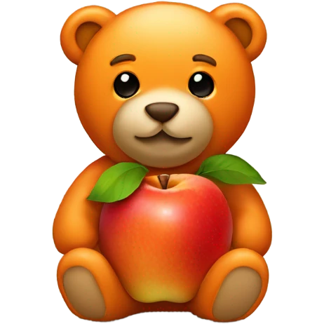 Small orange teddy bear wearing a bid with apple on  emoji