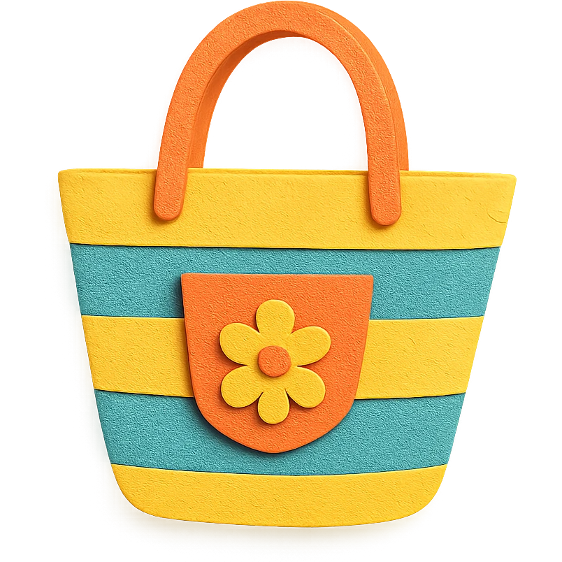 playful and bright paper-craft style beach bag on a white background emoji