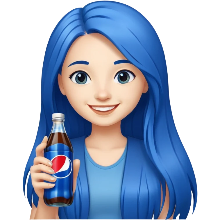 smiling girl long blue hair with bottle of pepsi emoji