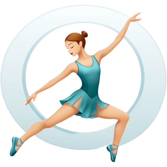 Icon for Contemporary Dance: dynamic dance poses, athletic footwear and fluid movement lines, with a minimalist dance floor and creative lighting. The icon should convey energy, expression and the versatility of contemporary dance. Transparent background. emoji